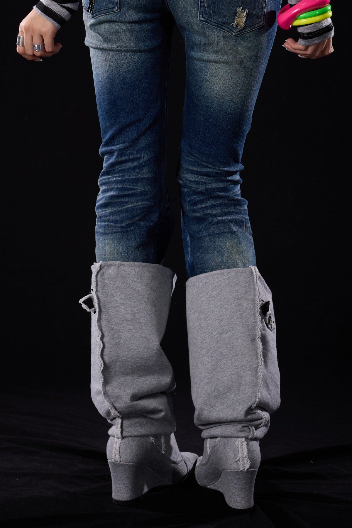 Distressed Cross-Studded Flared Jeans