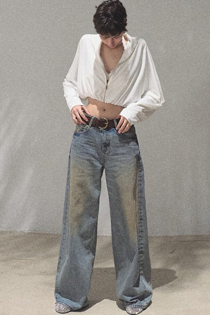 Vintage Hand-Painted Wide Leg Jeans Set