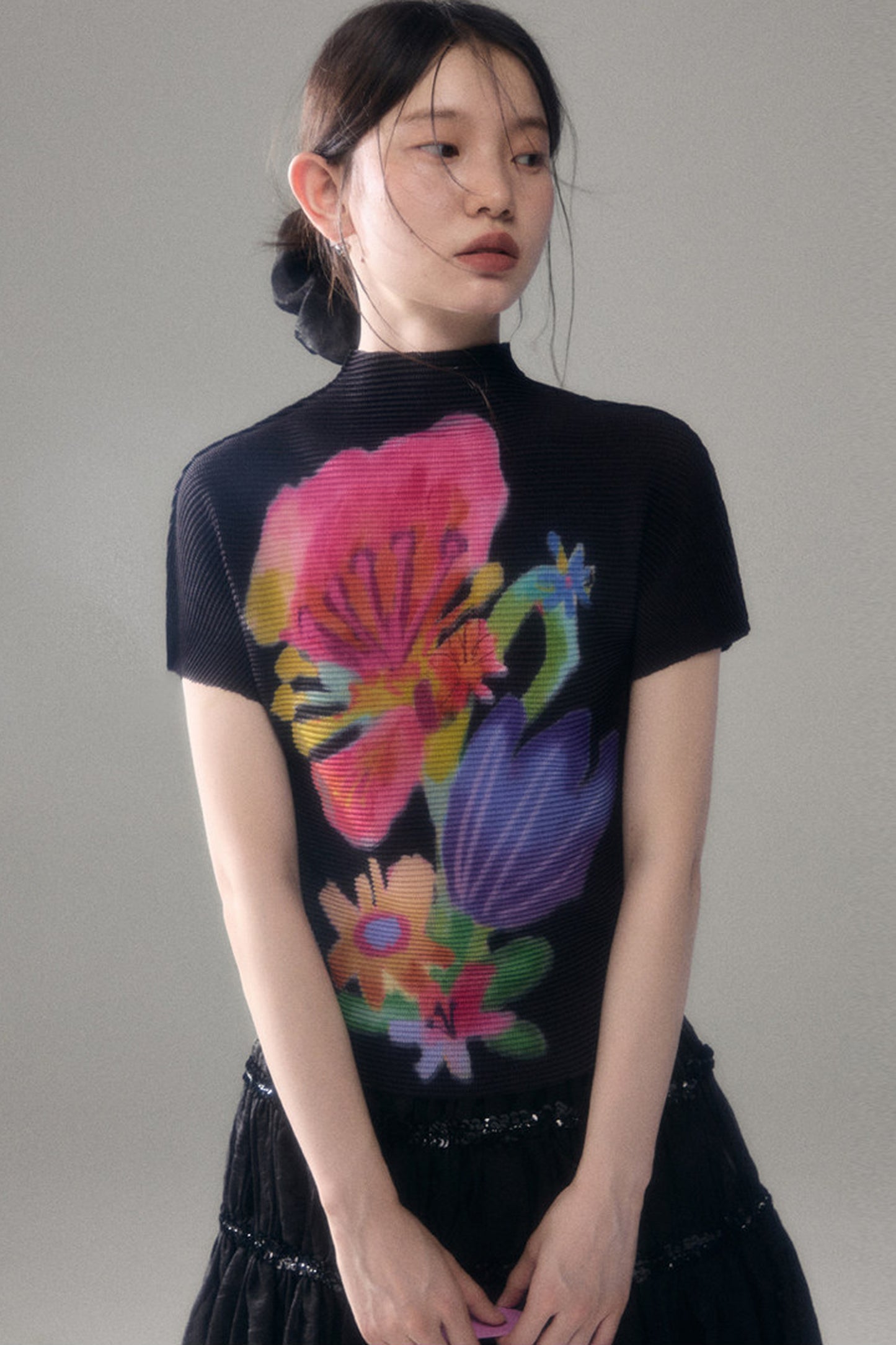 Floral Corn Pleat Knit Top