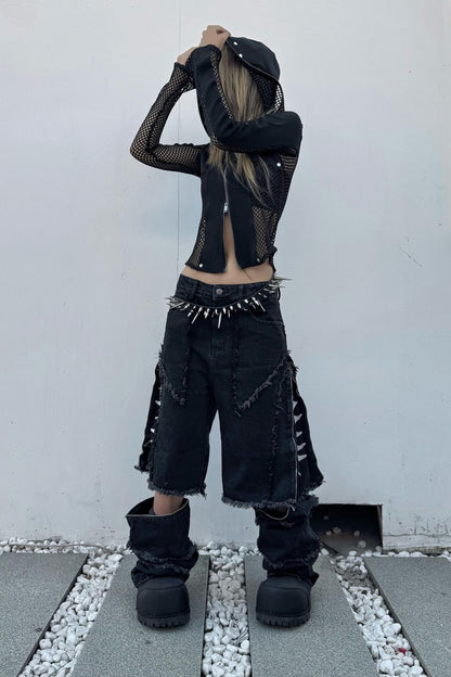 Detachable Wide-Leg Frayed Jeans