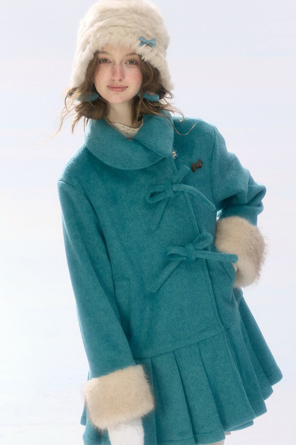 Peacock Green Lapel Pleated Woolen Jacket
