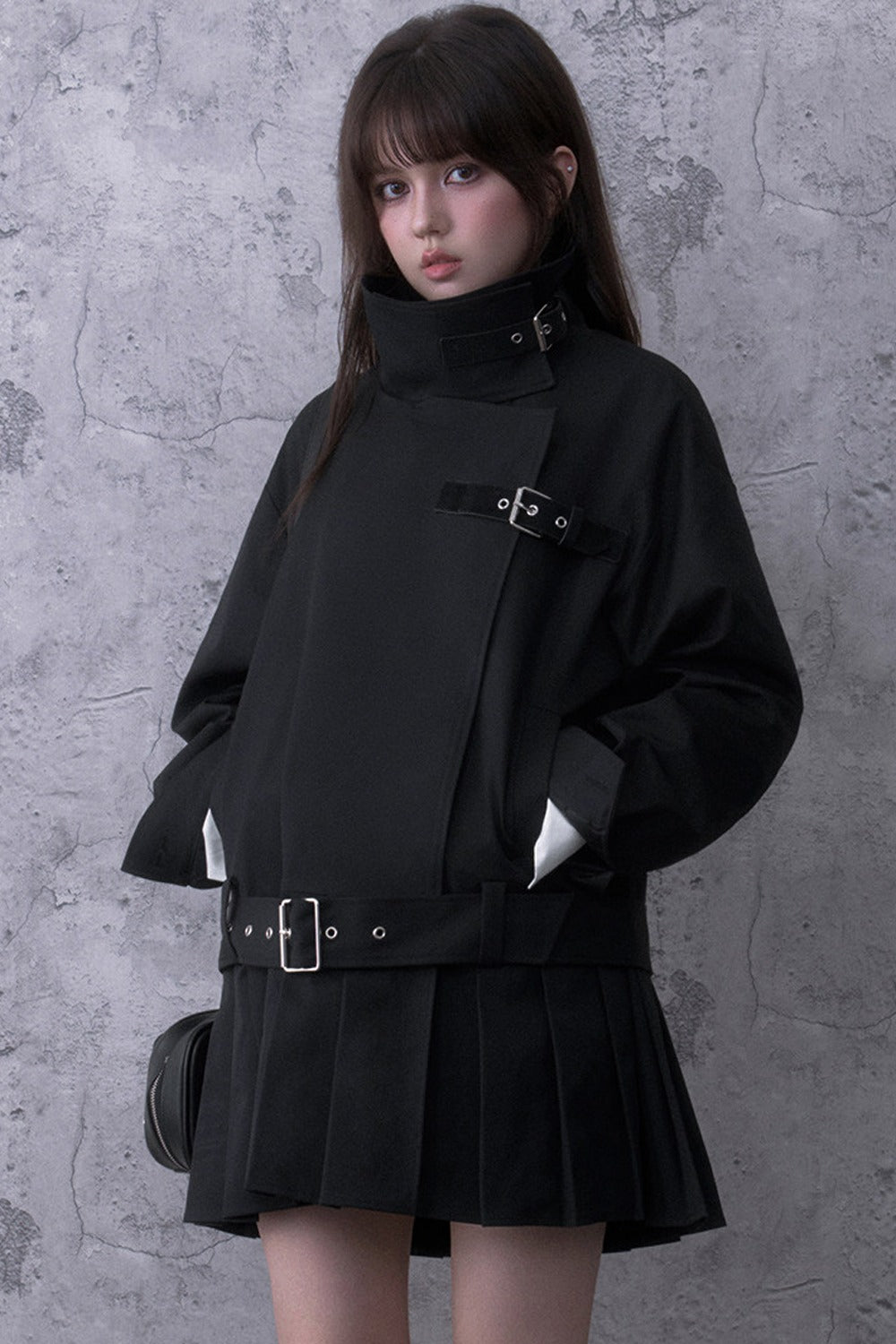 Black Pleated Trench Coat