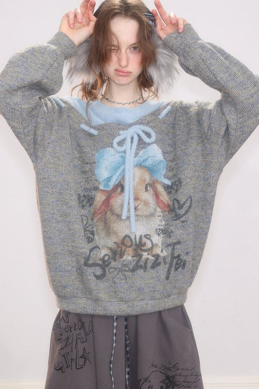 Rabbit Print Bow Sweater