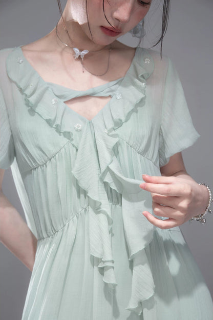 Lyocell Chiffon Puff Sleeve Dress