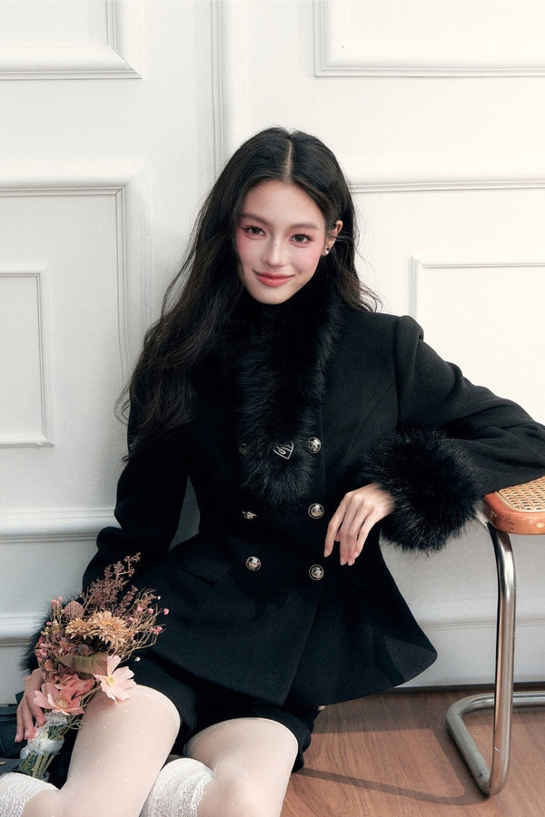 Double-Breasted Woolen Coat and Pants Set-Up
