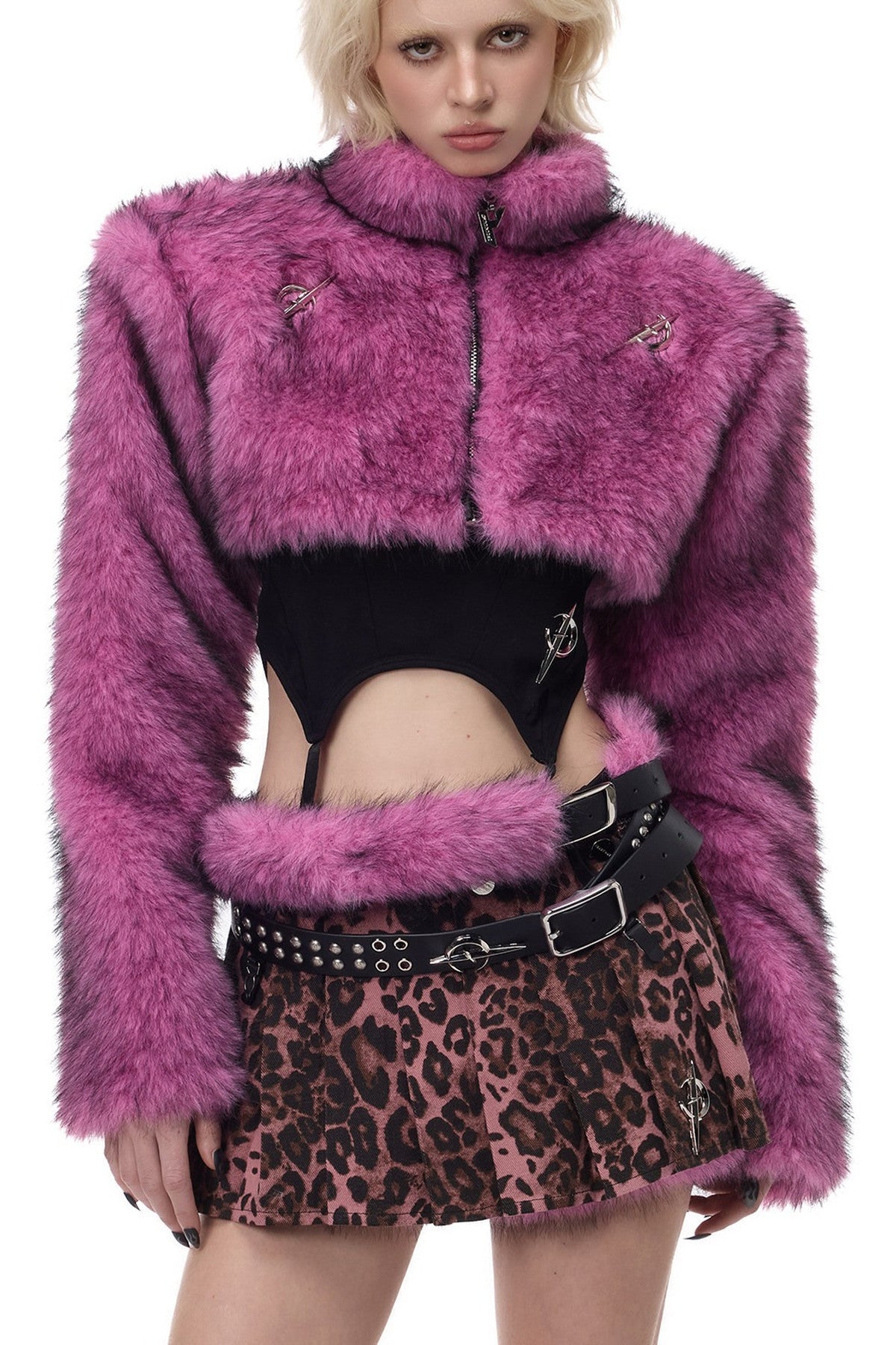 Pink Leopard Print Furry Skirt