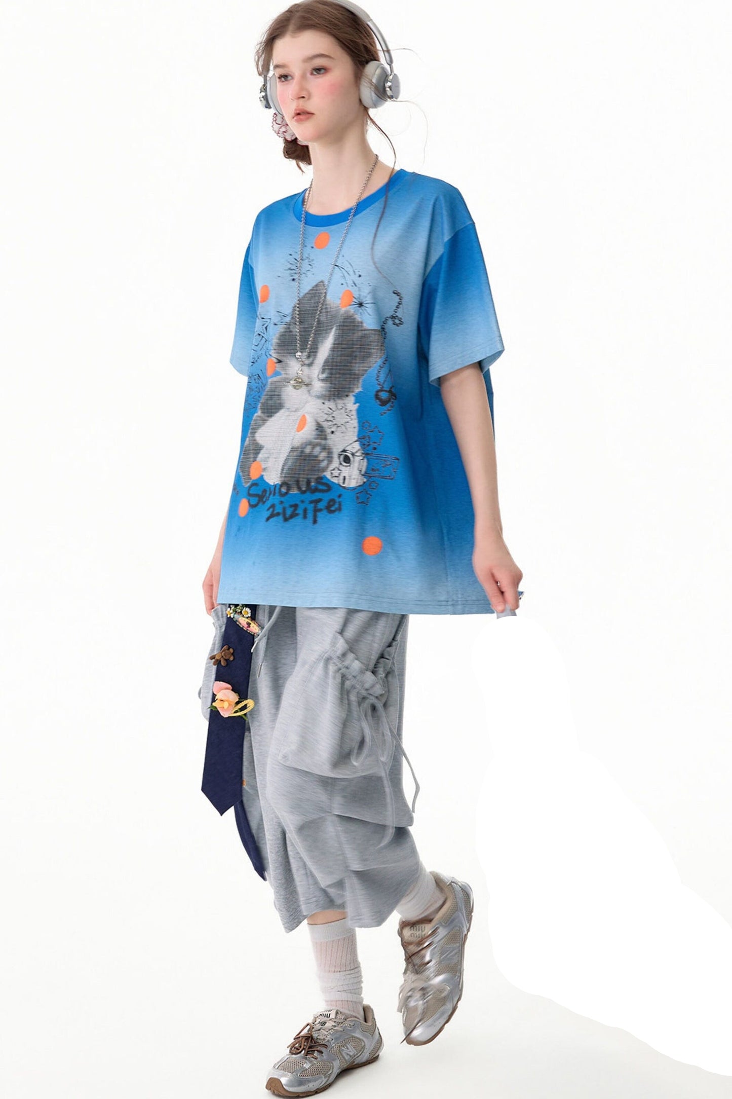 Gray Drawstring Pocket Wide-Leg Sweatpants