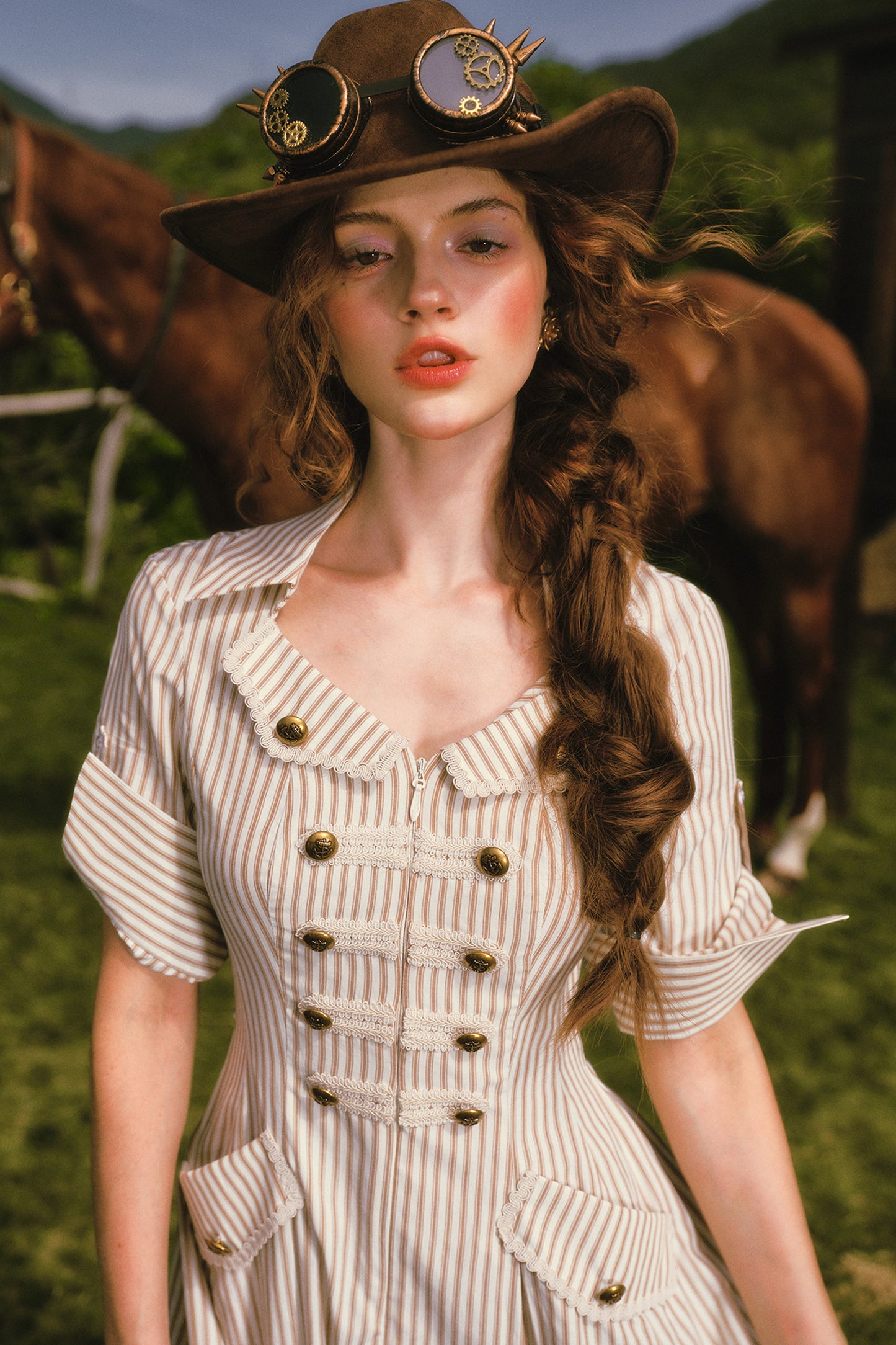 Long Striped Nautical Shirt Dress Set-Up