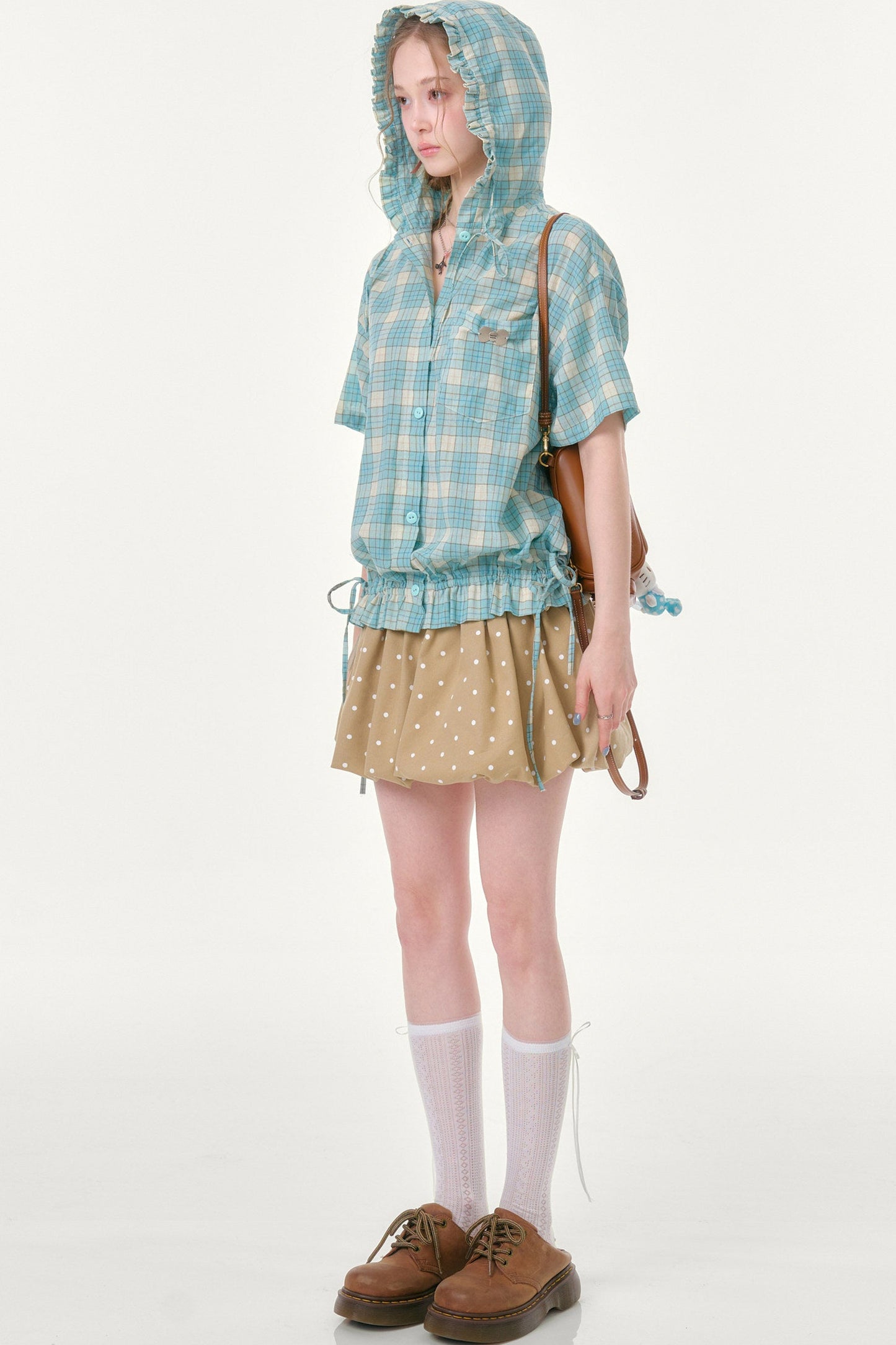 Sea Salt Plaid Hooded Blouse