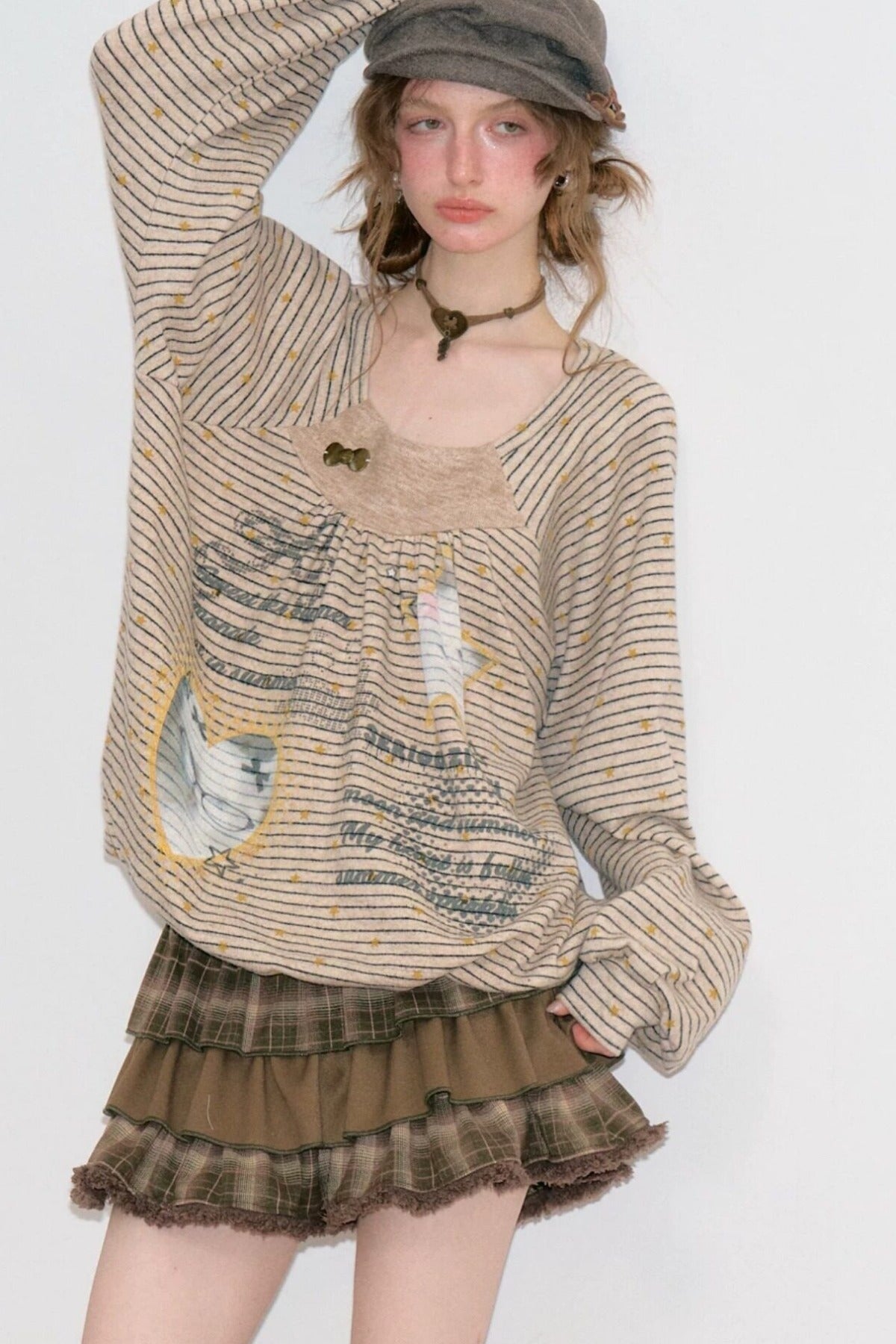 Striped Cat Print Sweatshirt