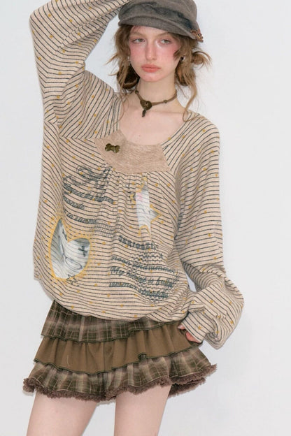 Striped Cat Print Sweatshirt