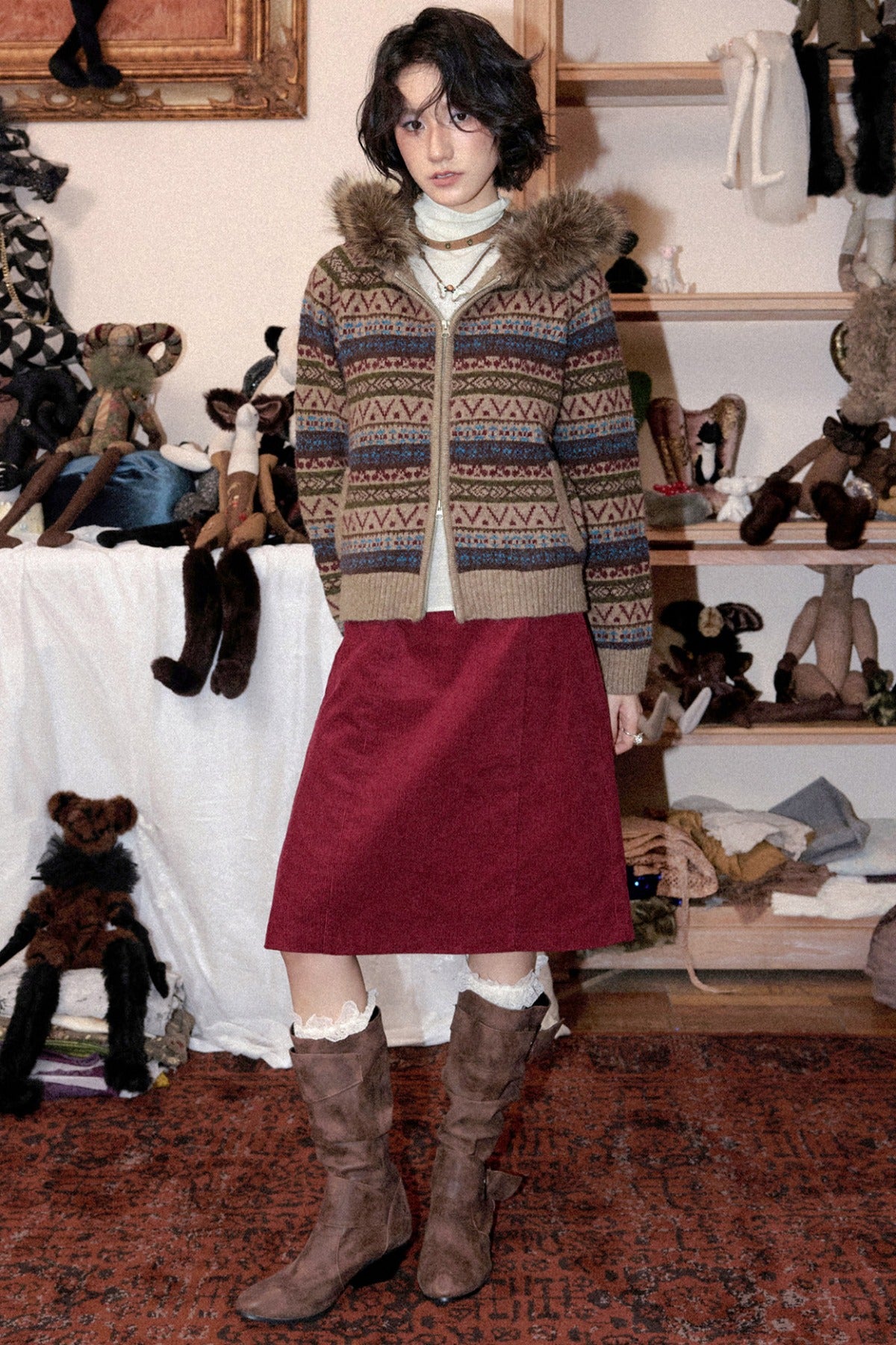 Hooded Fair Isle Wool Cardigan