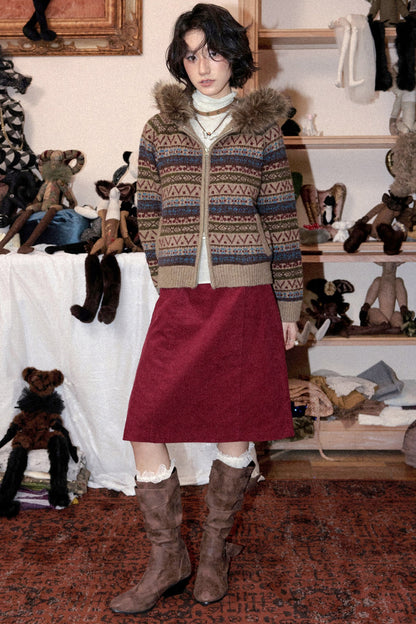 Hooded Fair Isle Wool Cardigan
