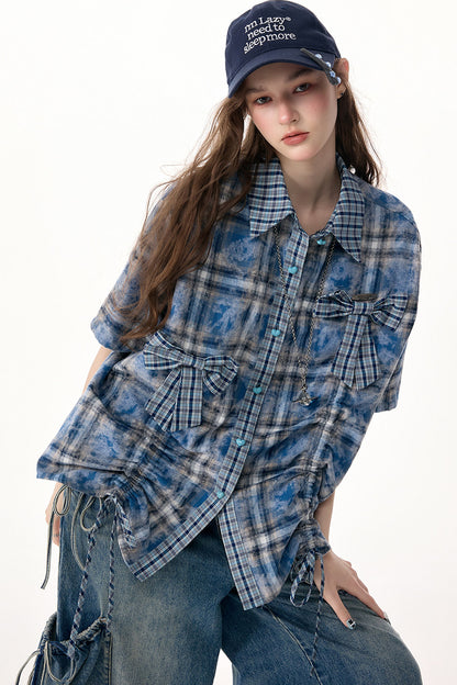 Blue Plaid Short Sleeve Shirt