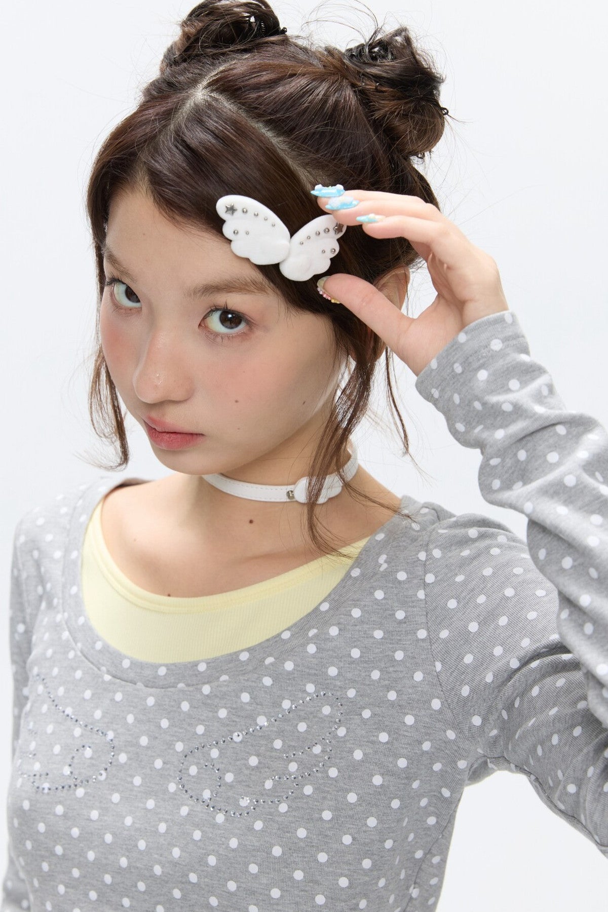 White Cloud Wing Flocked Side Bangs Clip