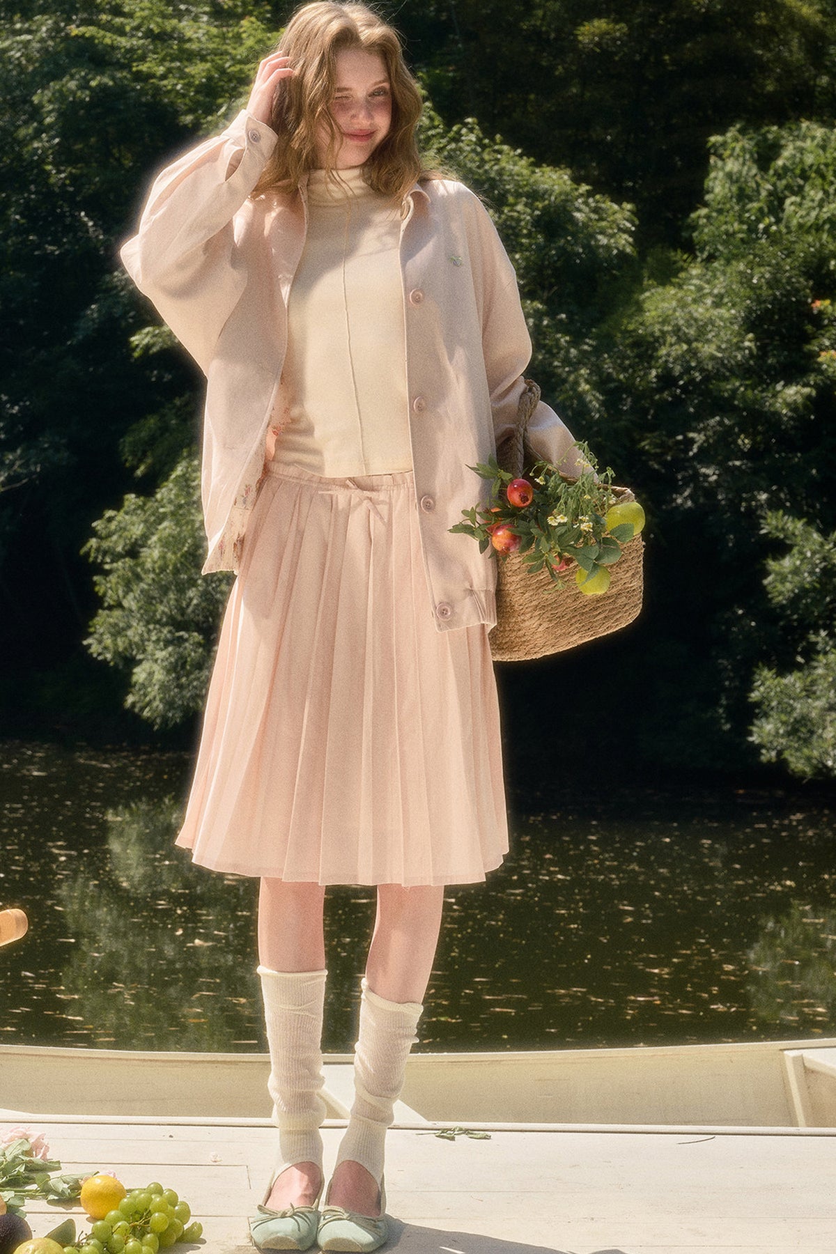 Elastic Waist Deer A-Line Pleated Skirt