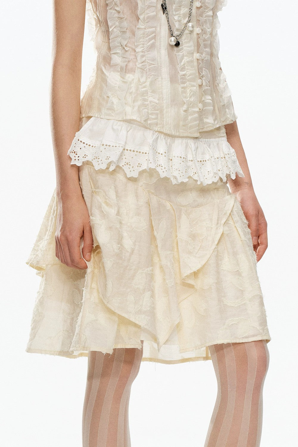 Beige Jacquard Asymmetrical Skirt