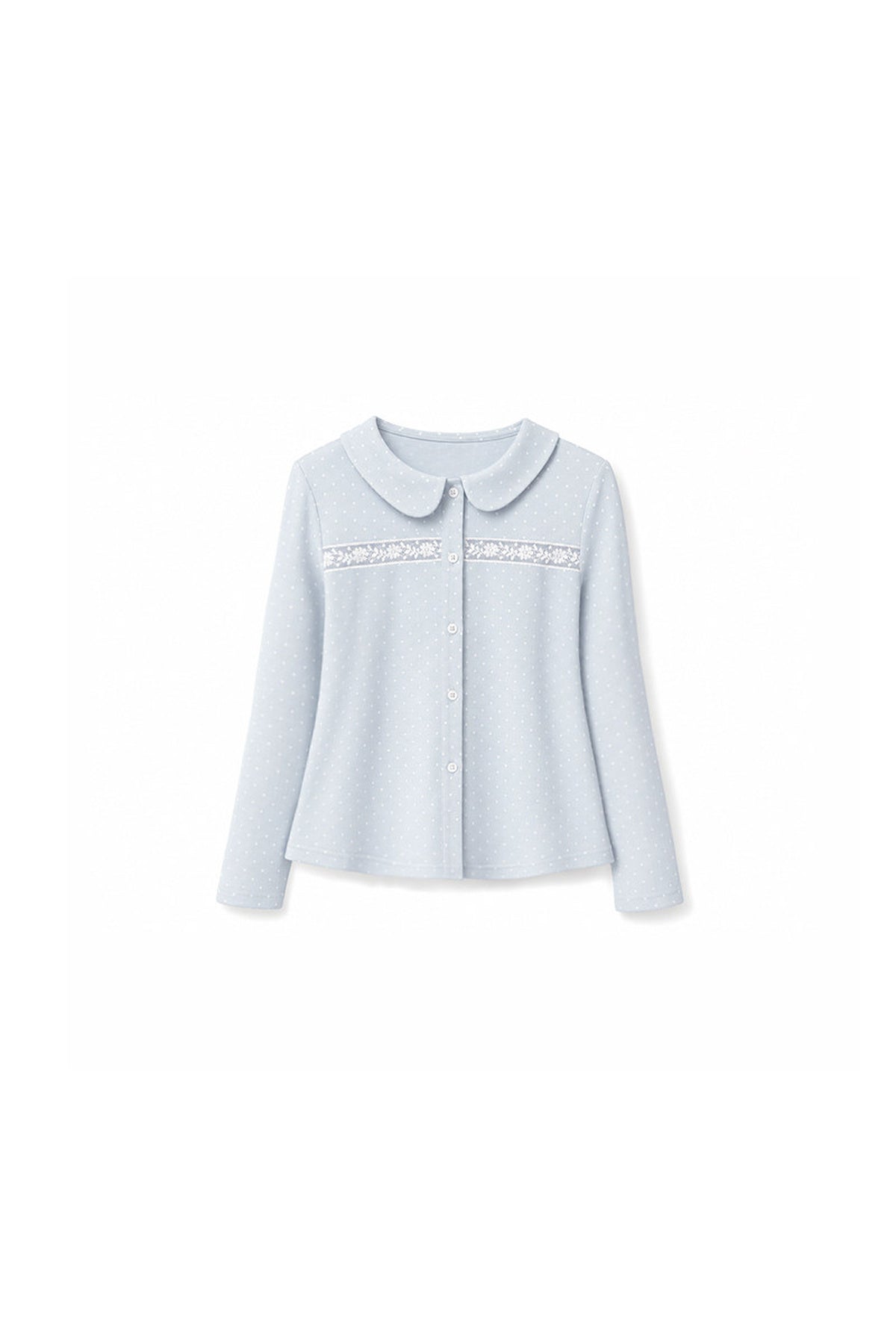 Blue Polka Dot Lace Trim Cardigan Set-Up