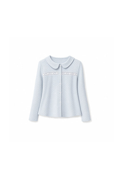 Blue Polka Dot Lace Trim Cardigan Set-Up
