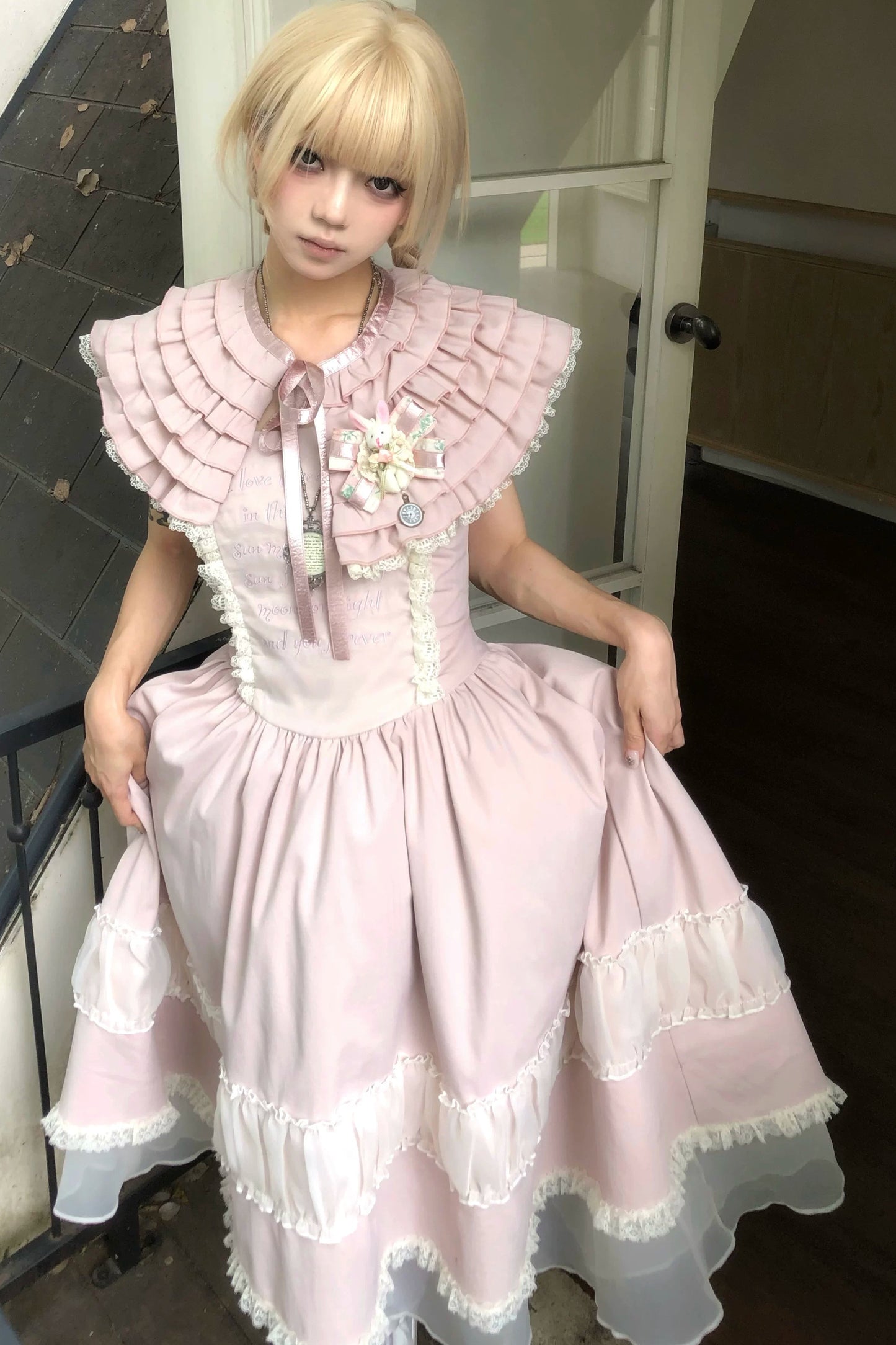 Pink Lace Embroidered Dress Set-Up