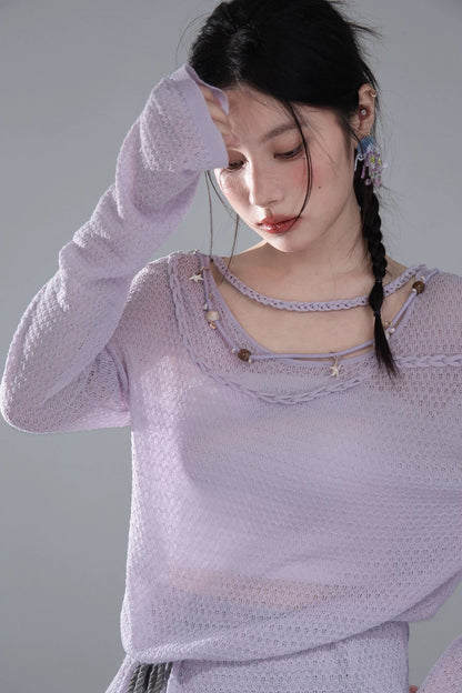 Mist Gray-Purple Knit Blouse