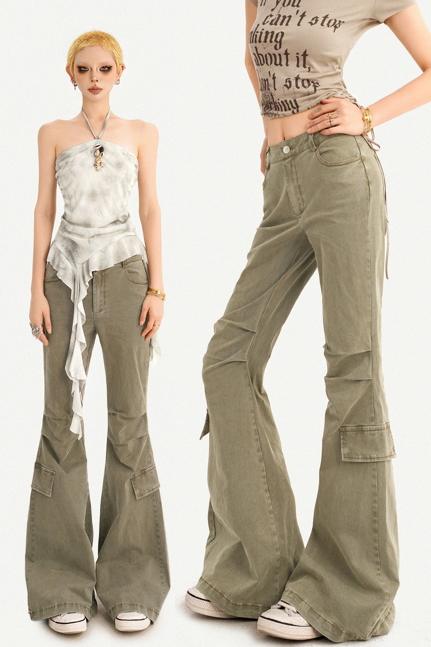 Retro Distressed Flared Denim Pants