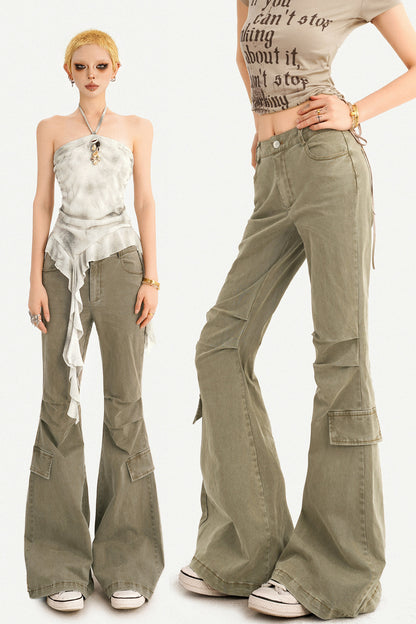Retro Distressed Flared Denim Pants