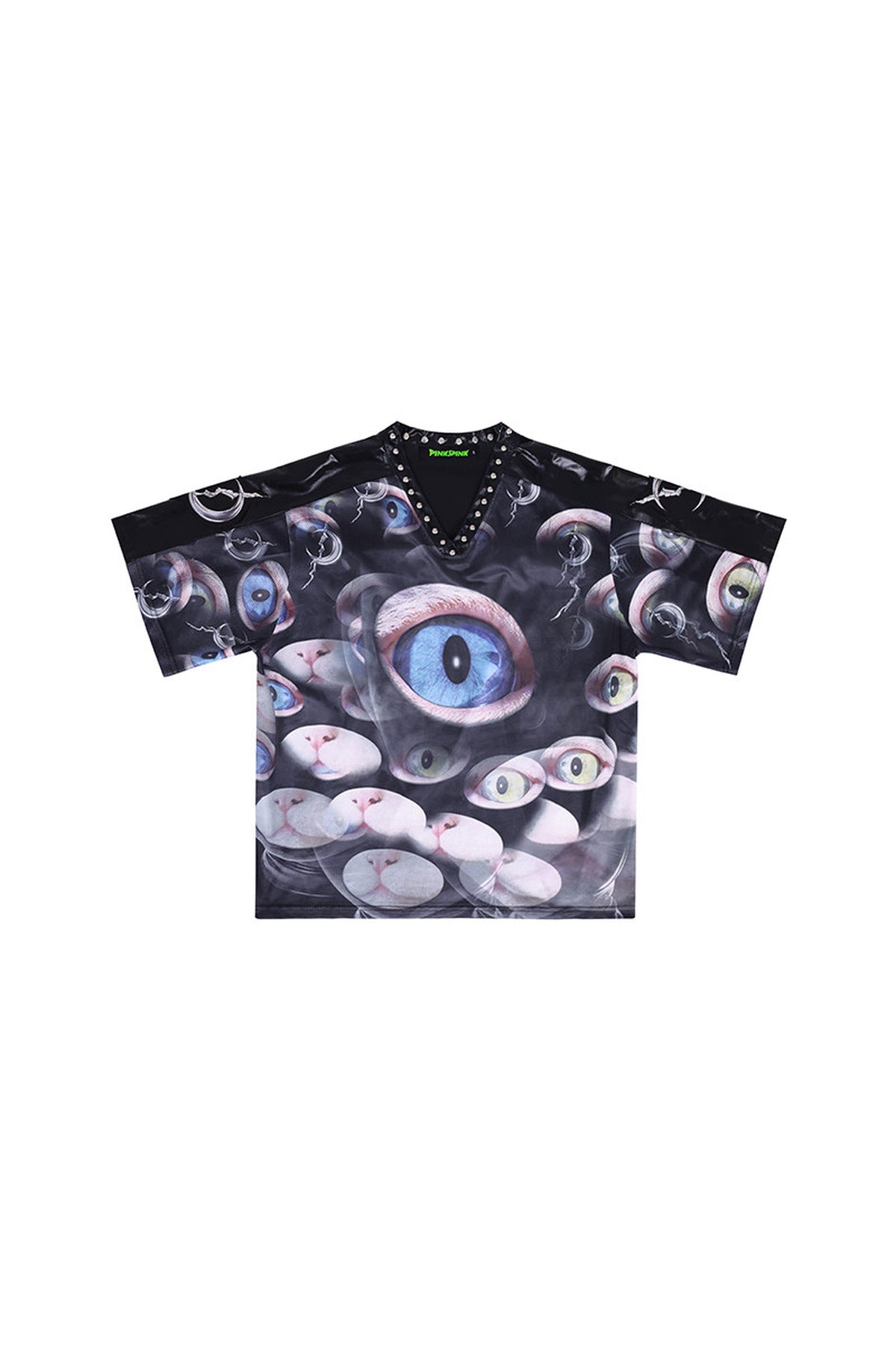 Cat Eye Patchwork Rivet V-Neck T-shirt