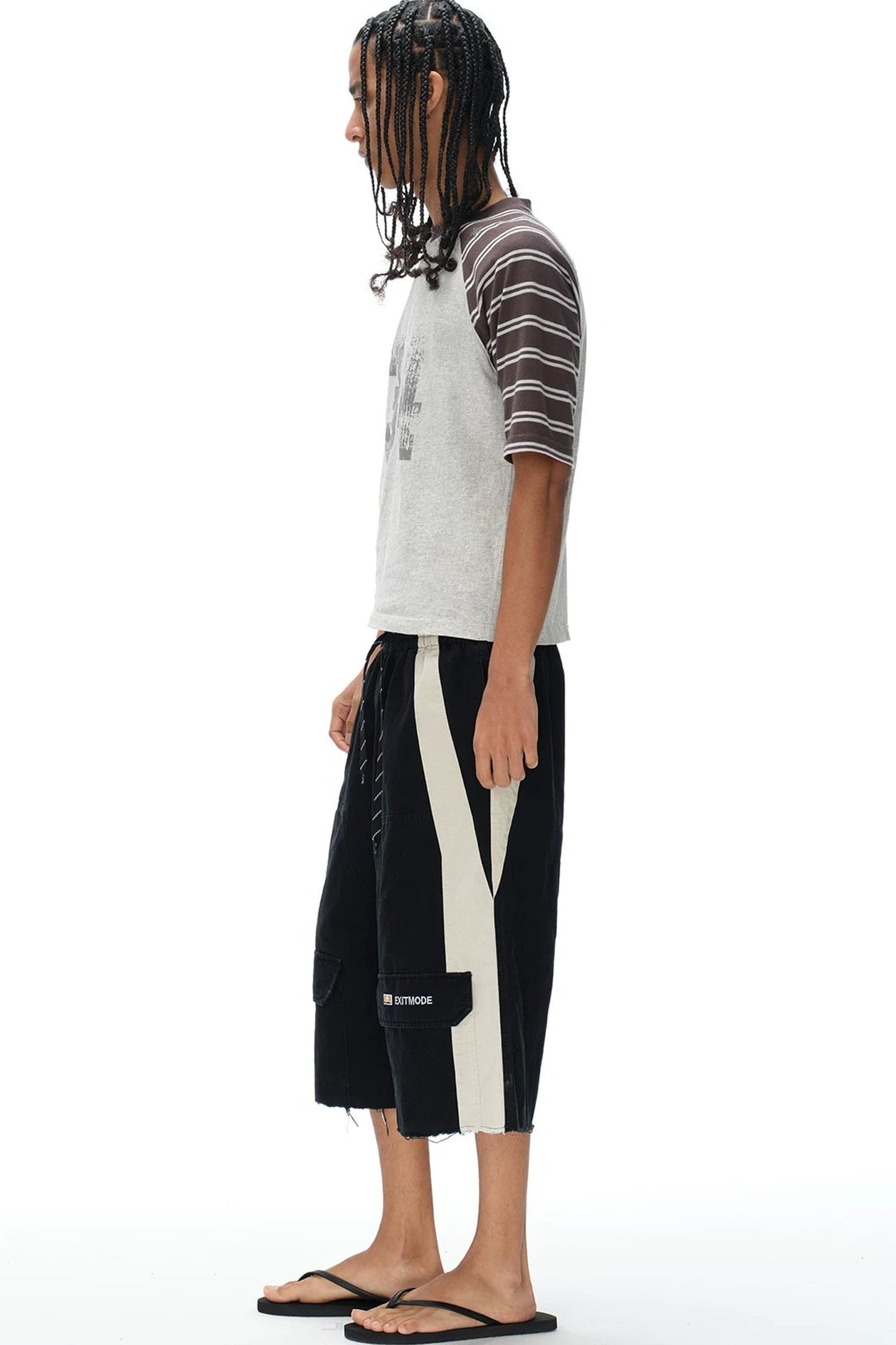 Washed Distressed Patchwork Shorts