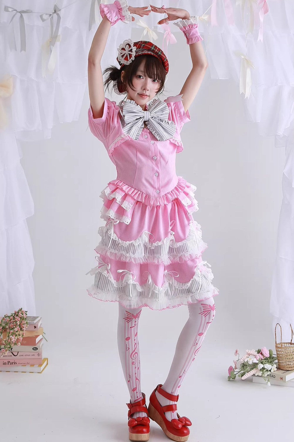 Pink Striped Puffy Skirt