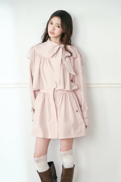 Smoky Pink Cape-Style Bow Trench Coat