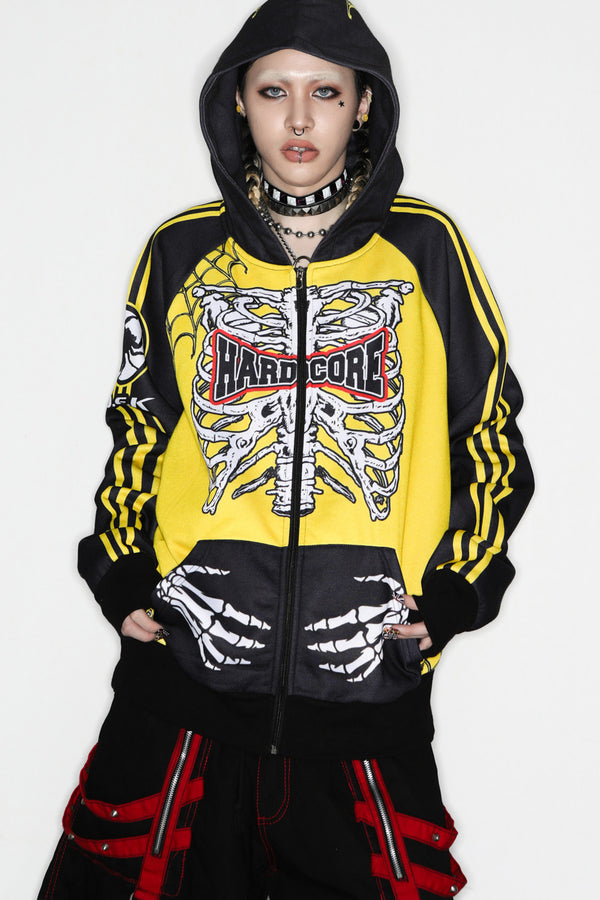 Skeleton Ribcage Hooded Zipper Jacket