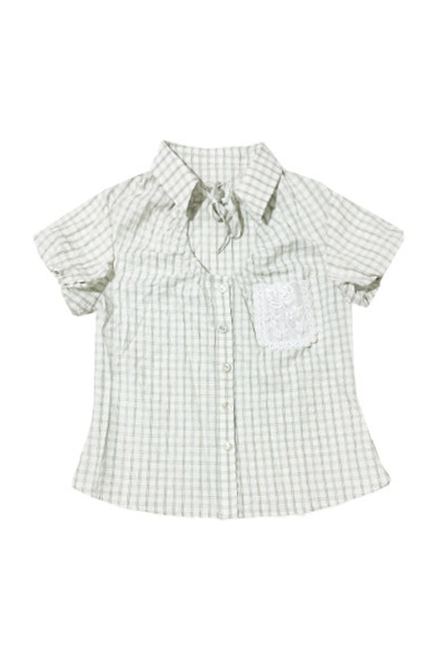 Light Green Plaid Hollow-Out Short-Sleeve Shirt