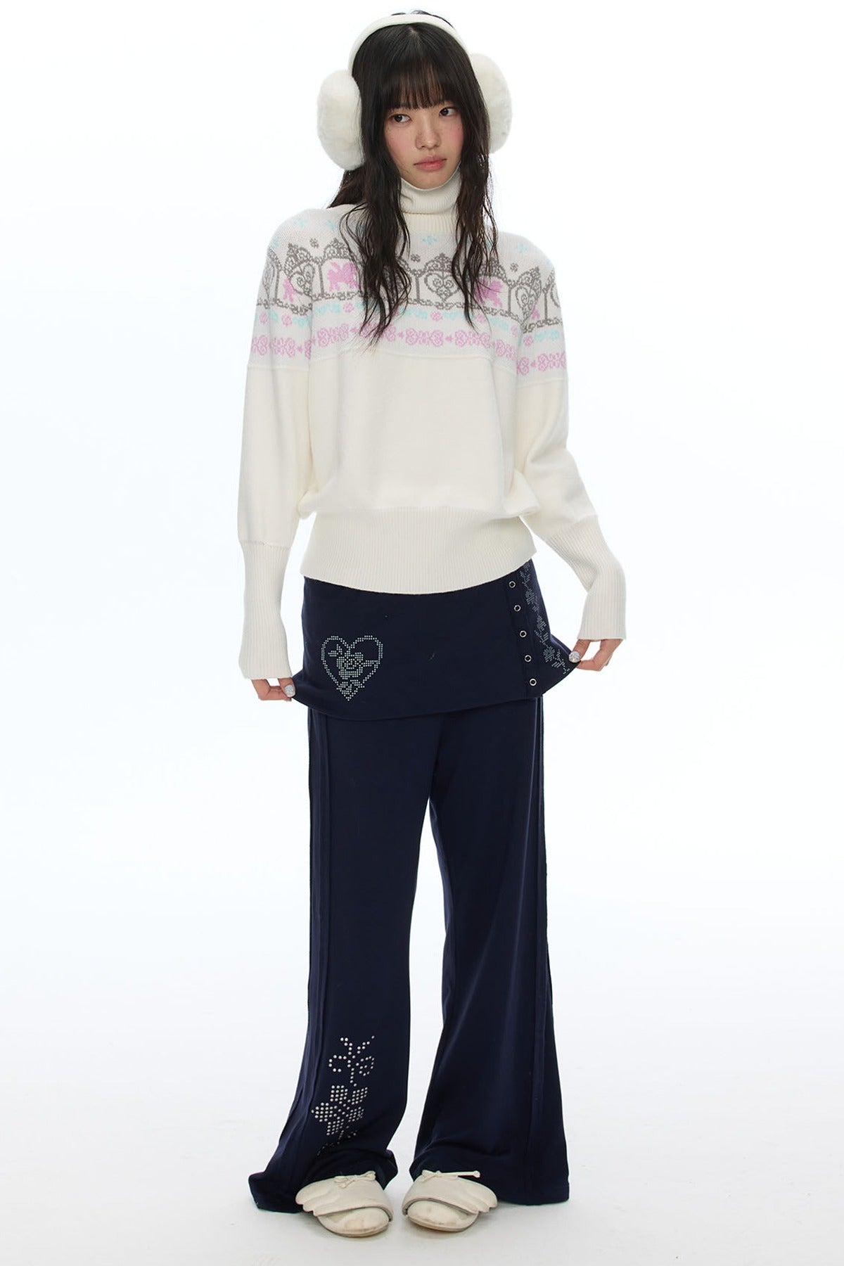 Rhinestone Layered-Look Flared Sweatpants