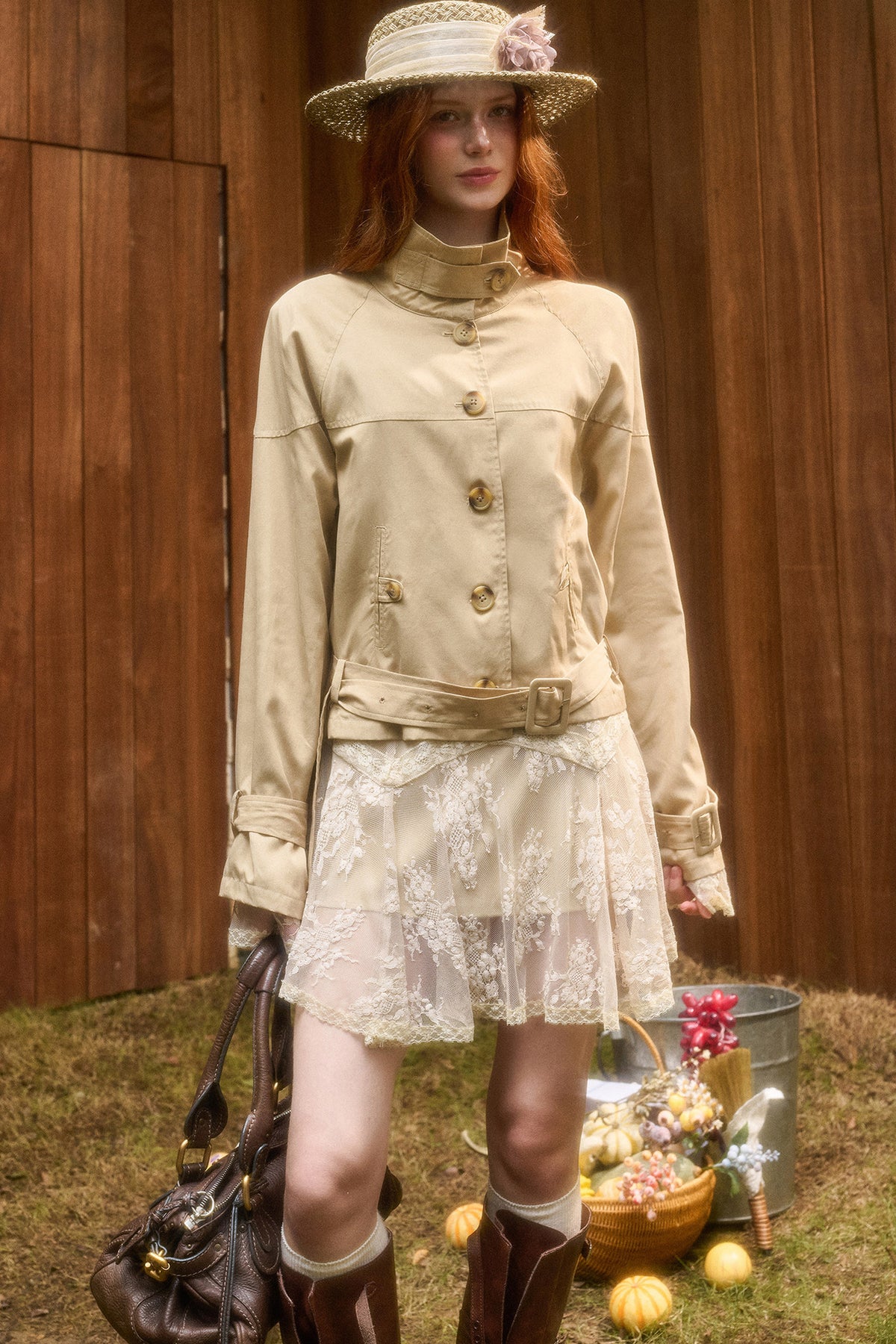Skin Brown Short Trench Jacket