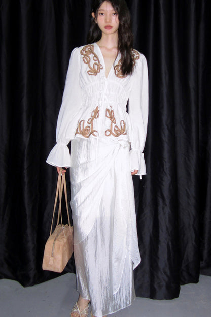 3D Tulip Floral Tencel Linen Blouse