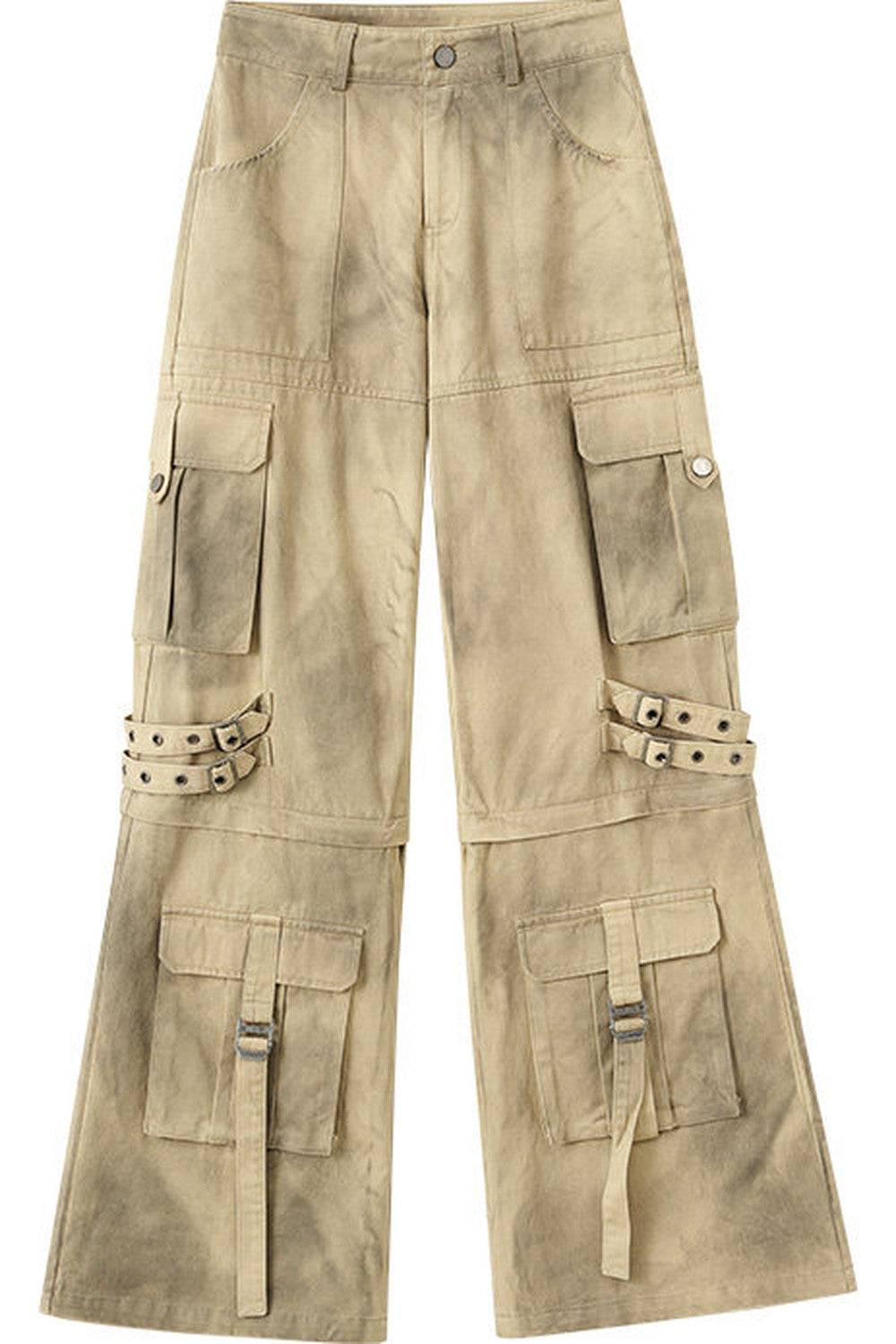 Detachable Washed Workwear Wide-Leg Pants