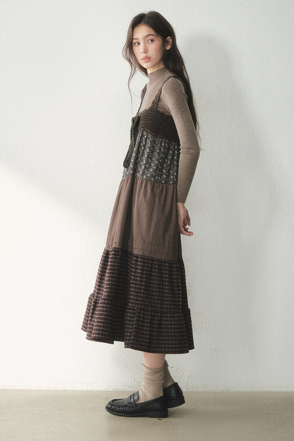 Plaid Floral Patchwork Dress