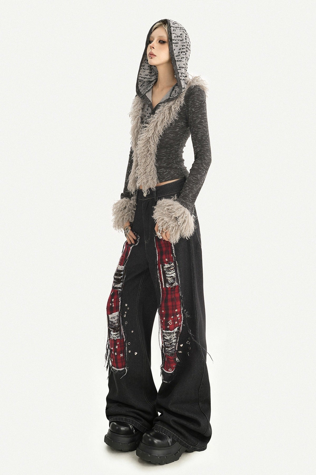 Black Red Plaid Punk Jeans