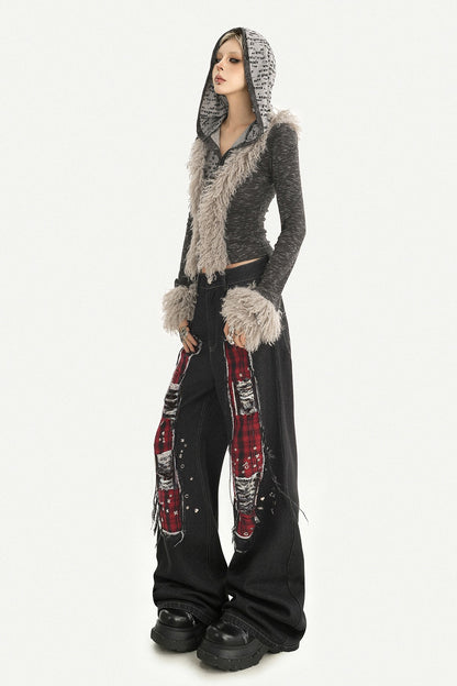 Black Red Plaid Punk Jeans