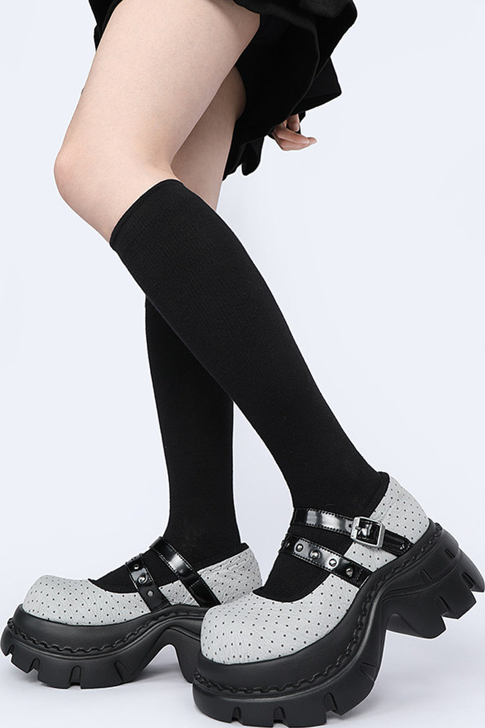 Polka Dot Textured Mary Jane Platform Shoes