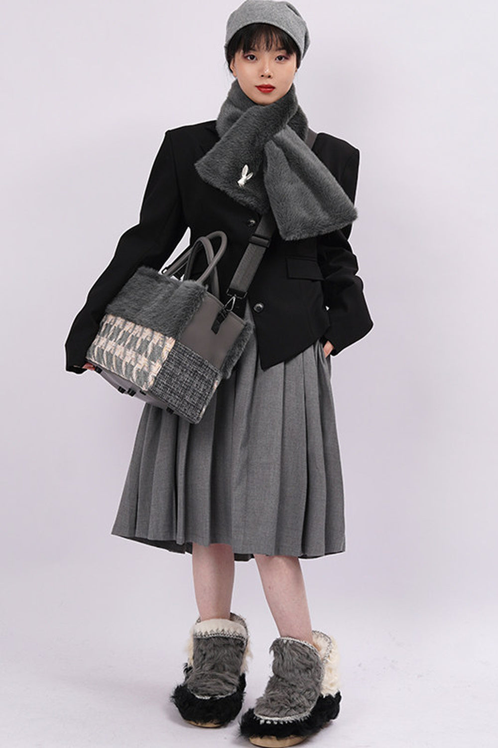 Furry Color-Block Tote Bag