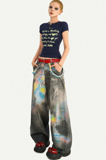 Schmales T-Shirt im koreanischen Stil mit Schriftprint