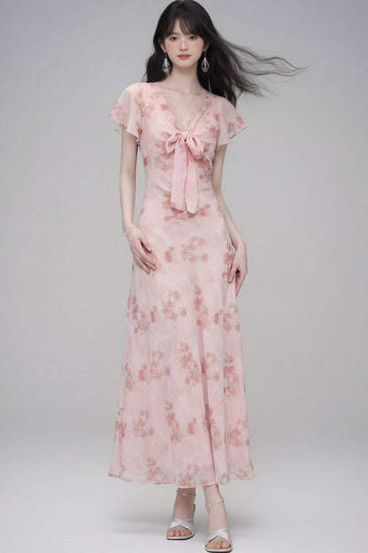 Pink Cherry Rose Floral Dress
