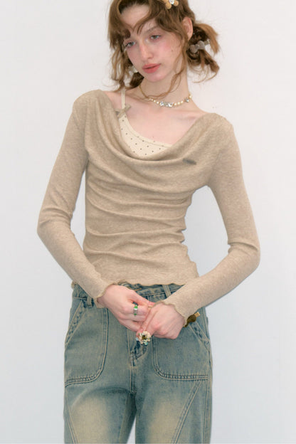 Layered-Look Flutter Collar Knit Top