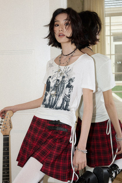 Portrait Print Drawstring Top