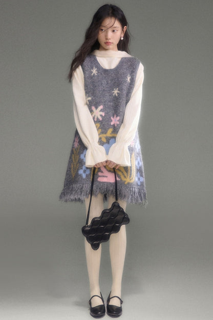 Moonlight Waterfall Long-Sleeve Ribbon Top and Skirt Set-Up