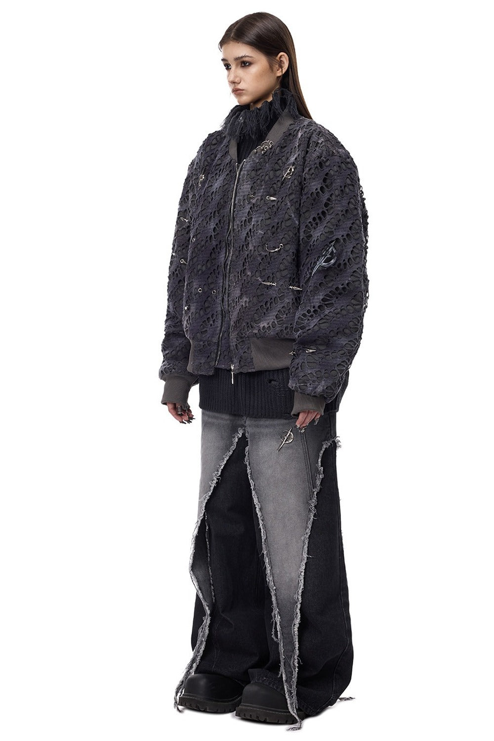 Y2K Rivet Honeycomb Bomber Jacket