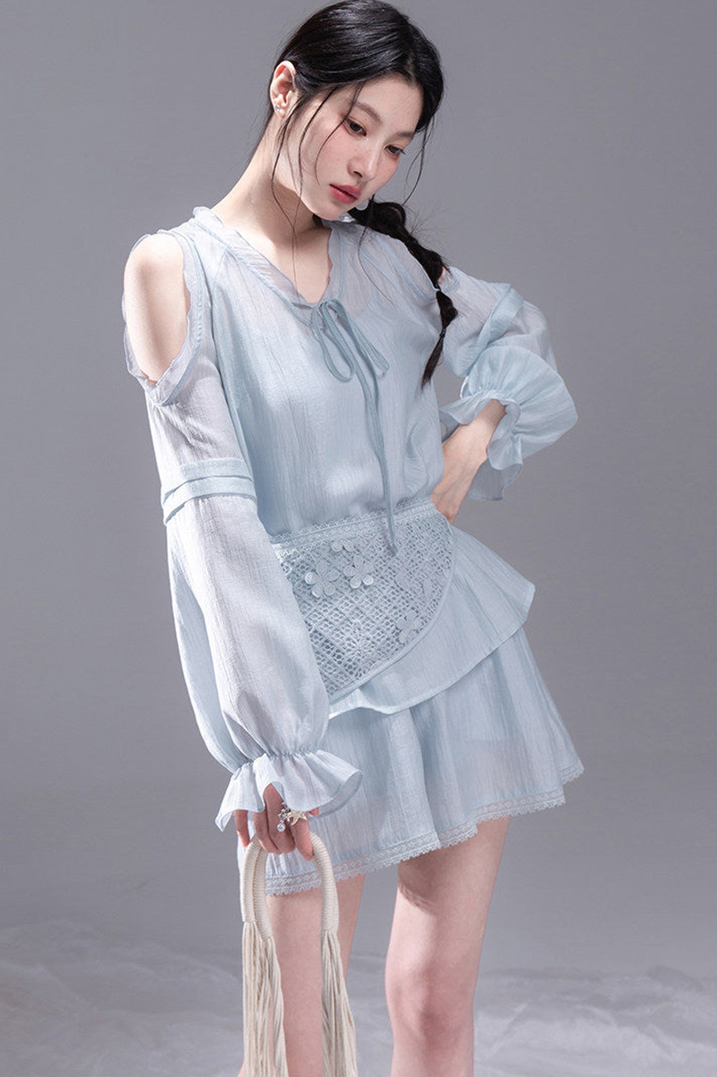 Lyocell Off-Shoulder Shirt and Shorts Set-Up