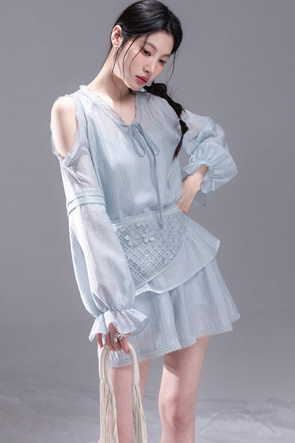 Lyocell Off-Shoulder Shirt and Shorts Set-Up